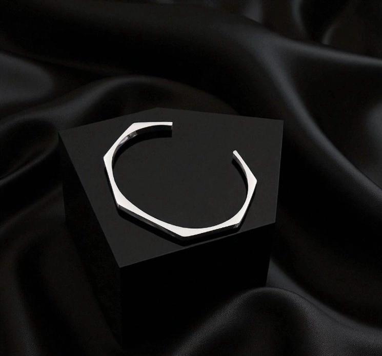 Stainless Steel Hexagon Cuff Bangle 2 Sets